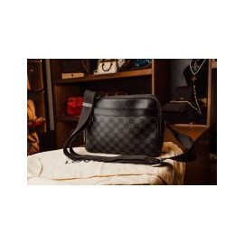 Bolso de hombro Louis Vuitton Trocadero Messenger MM N40088 Damier plata grafito